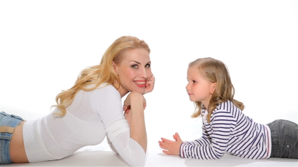 Kid And Mom Touch Each Others Noses