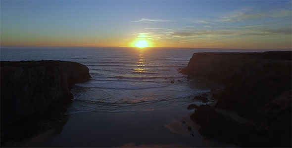 Sunset on a cliff with beach near zambujeira do mar, Alentejo 