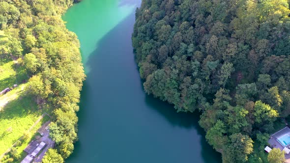 Beautiful river between mountains and a town