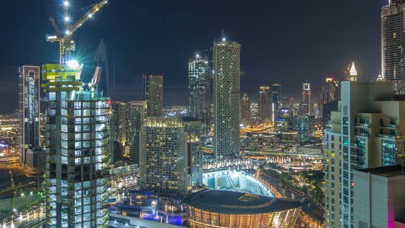 Dubai Downtown Night Aerial Timelapse