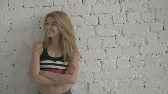 Portrait Of Attractive Teenage Girl Smile Think Looking Up