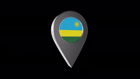 3d Animation Map Pointer With Rwanda  Flag With Alpha Channel - 4K