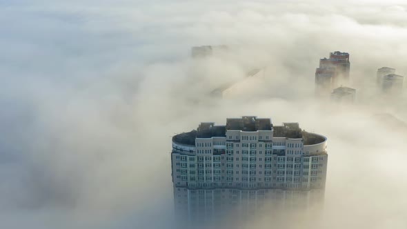 Drone View of the Vladivostok Lowland Covered in Morning Sea Mist at Dawn