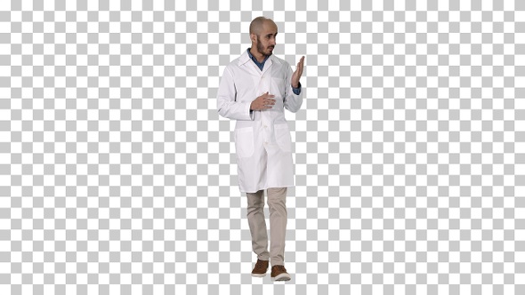 Middle age doctor man wearing medical uniform presenting and