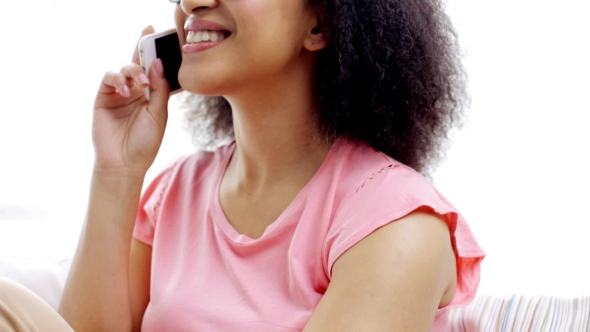 Happy African Woman With Smartphone At Home 30