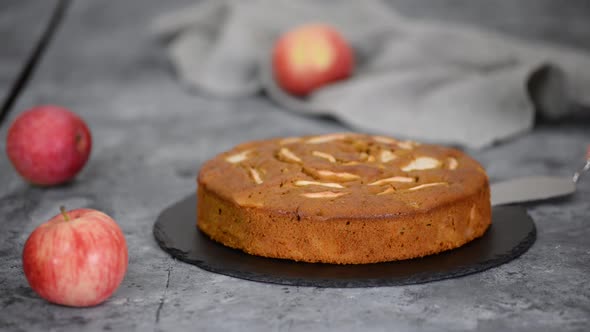 Home baked caramel apple cake. Autumn pastries.