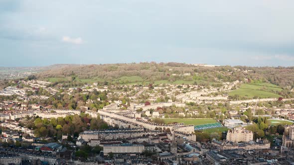 Descending drone shot over Ancient bath city uk