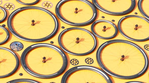 Loopable animation showing bicycle wheels and other propulsion parts. 4k HD Loop