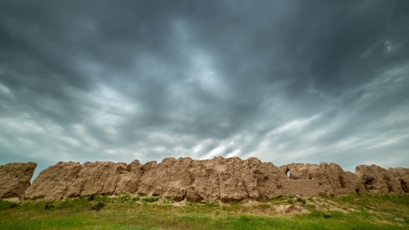   Destroyed Clay Wall Of The Ancient City Of Sauran, Kazakhstan