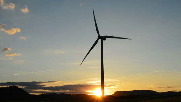 Wind Turbine Moving at Sunset