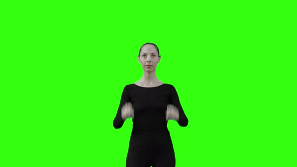 Woman with Her Fingers Painting Multiple Virtual Squares with Green Screen.