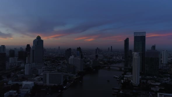 4k Aerial city view of Bangkok dowtnown, Flying over Bangkok, Thailand.