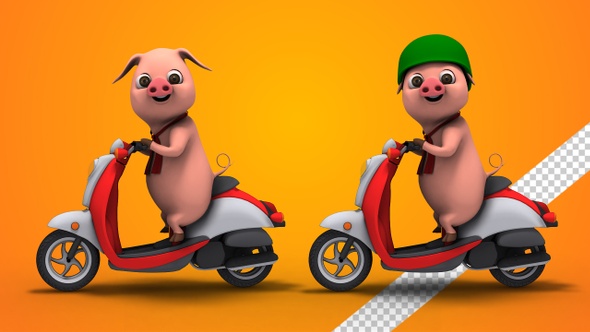 Funny Pink Pig Riding A Scooter (2-Pack) alt