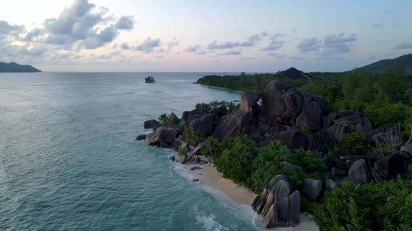 Anse Source d'Argent Beach La Digue Island Seyshelles Drone Aerial View of La Digue Seychelles Bird