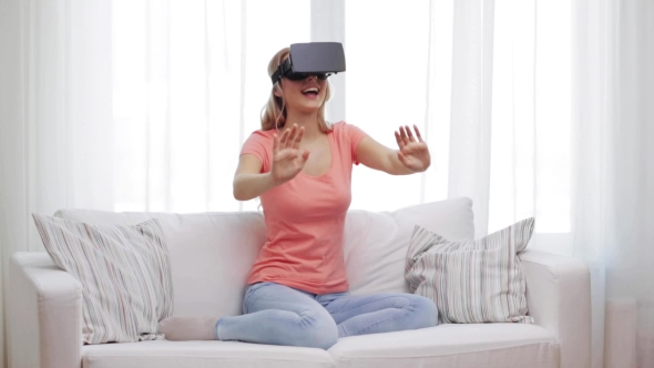 Woman In Virtual Reality Headset Or 3d Glasses 22