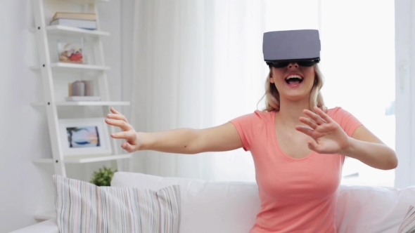 Woman In Virtual Reality Headset Or 3d Glasses 4
