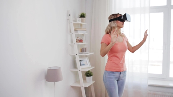 Woman In Virtual Reality Headset Or 3d Glasses 36