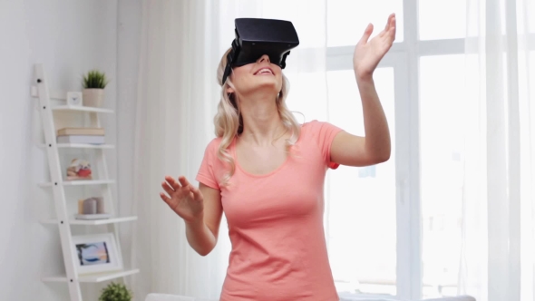 Woman In Virtual Reality Headset Or 3d Glasses 14