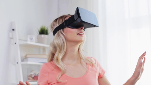 Woman In Virtual Reality Headset Or 3d Glasses 18