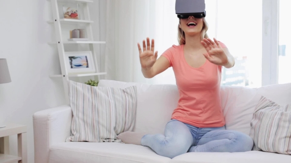 Woman In Virtual Reality Headset Or 3d Glasses 3