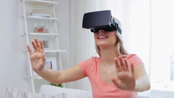 Woman In Virtual Reality Headset Or 3d Glasses 2