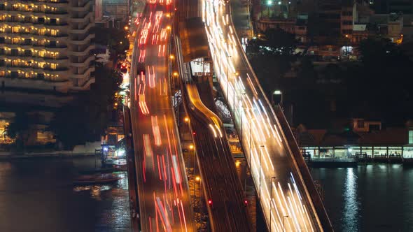 Time lapse of cars driving on highway or freeway with light speed in Bangkok, Thailand.