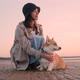 Woman and Pet Have Good Time Together on Sea Beach During Evening Sunset Spbi - VideoHive Item for Sale