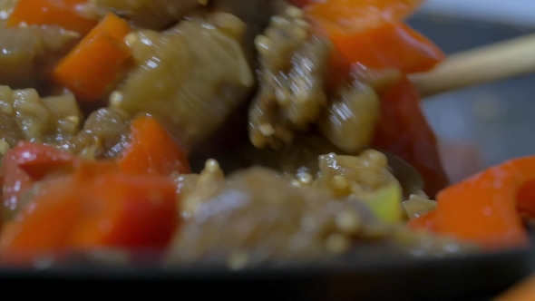 Vegetable Stew Stirring With Wooden Spoon In Pan