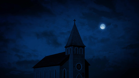 Church At Night With Full Moon