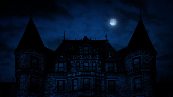 Gothic Mansion House At Night