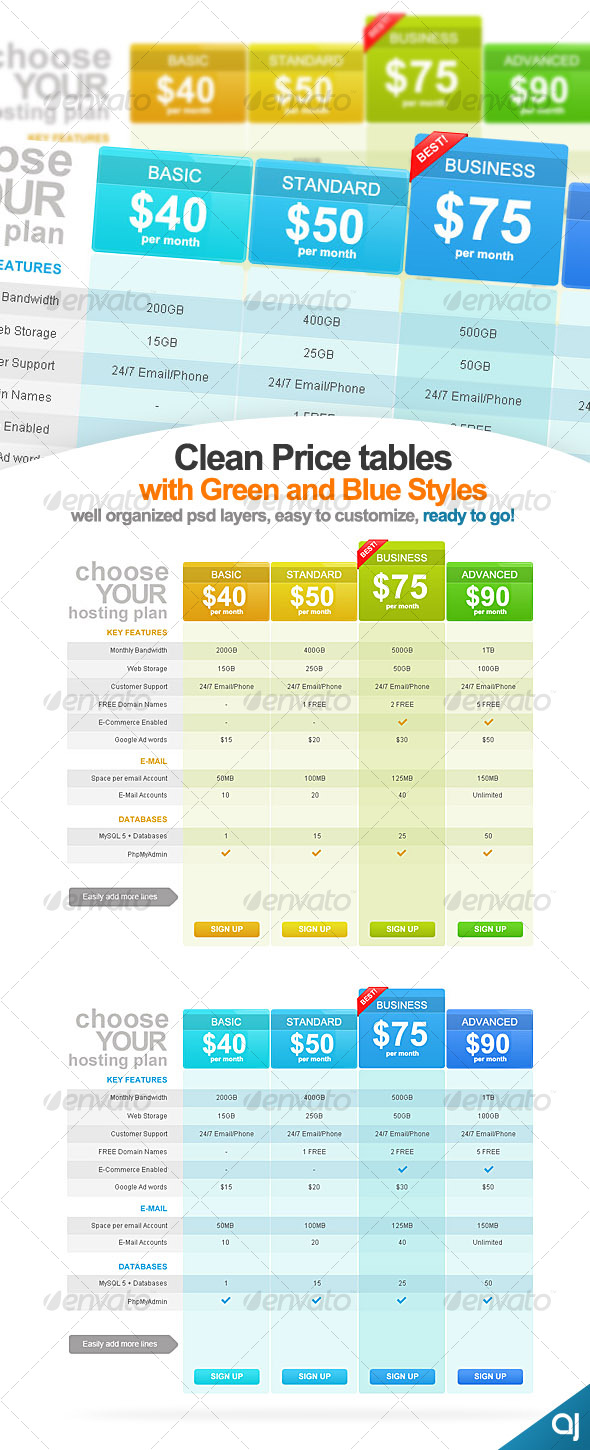 Clean and Clear - 2 Pricing Table Designs # eL013