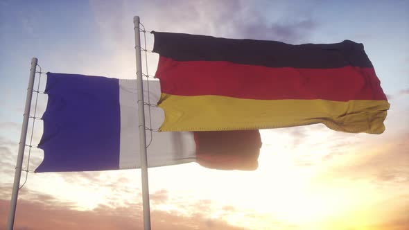 France and Germany Flag on Flagpole