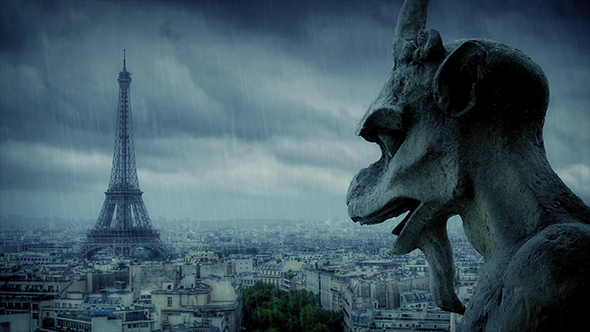 Gargoyle Looks Over Paris In The Rain