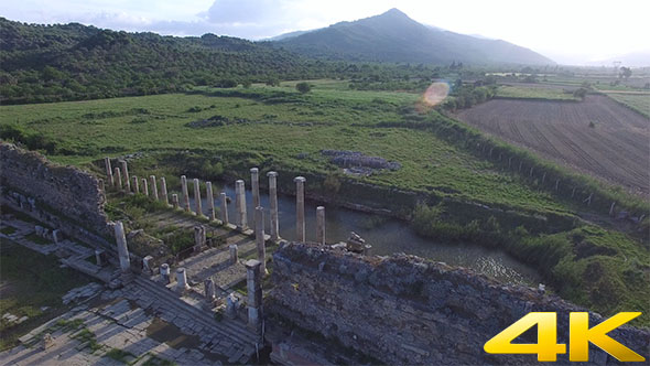 Flying Around Historical Columns and Ruins Drone Cam alt