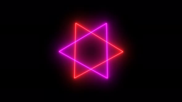 Pink Red Neon Light Triangle Spinning Animated On Black Background