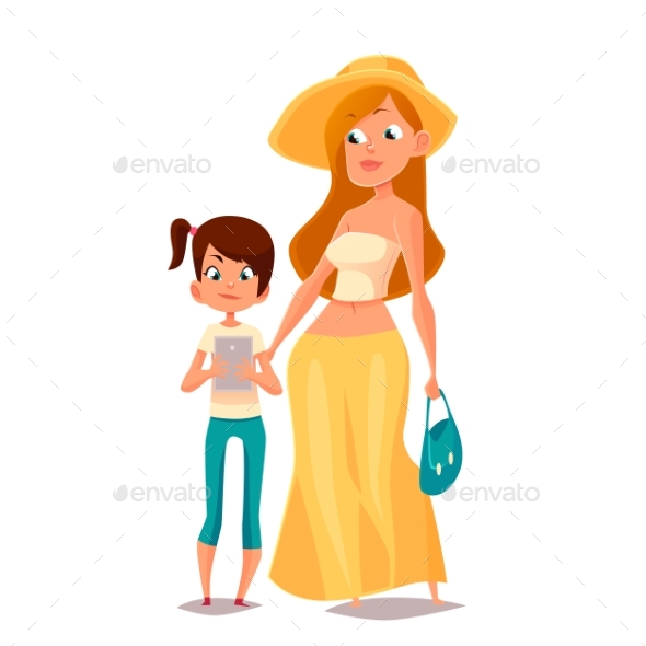 Cartoon Mother And Daughter