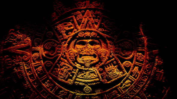 Ancient Aztec Carving In Flames Abstract