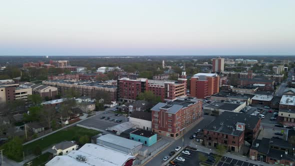 Downtown Midwest American City of Columbia, Missouri - Aerial Drone Flight