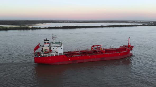 Tanker, Barge, Parana River (Rosario, Argentina) aerial view, drone footage