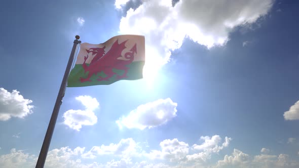 Wales Flag on a Flagpole V4 - 4K