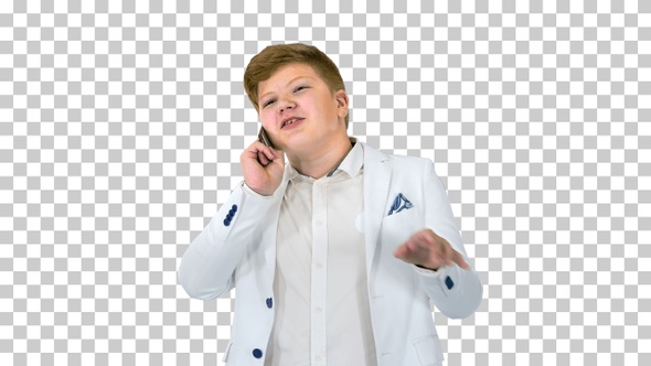 Businessman boy making a call with smartphone, Alpha Channel