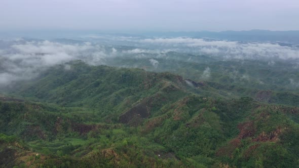 Aerial view of mountain landscape with clouds, Chittagong, Bangladesh.