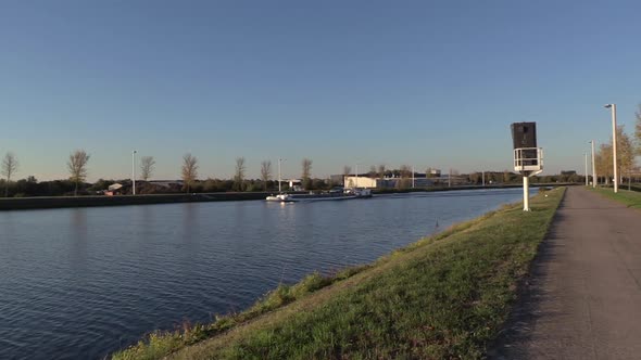 cargo ship going towards the Strépy-Thieu boat lift on the Belgium centrumchannel