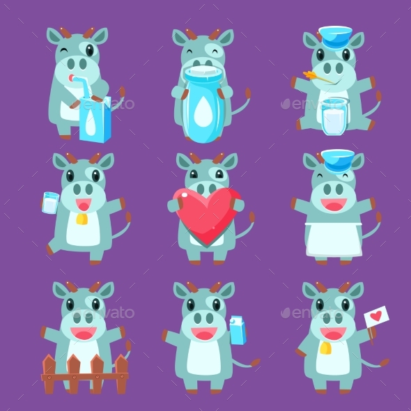 Cute Cow Character Set