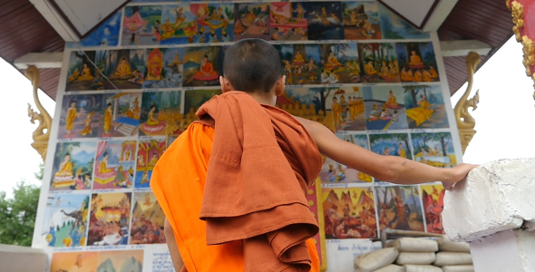Monk Walking Into Temple