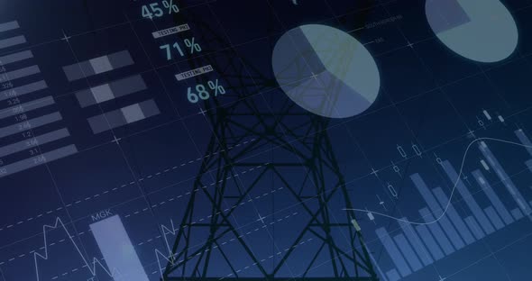 Graphs and statistics on transmission towers 4k alt