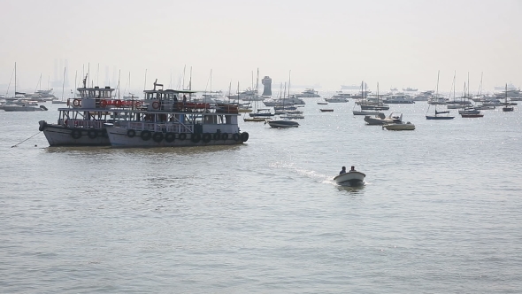 Tourist And Fisher Boats By The Harbour