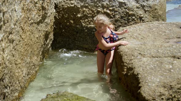 Girl walking on water in the beach 4k