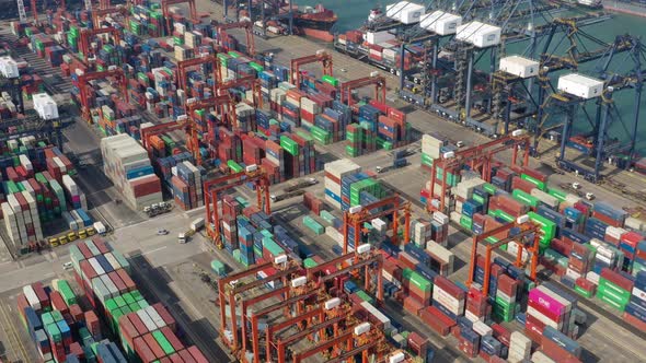 Drone fly over Hong Kong container port