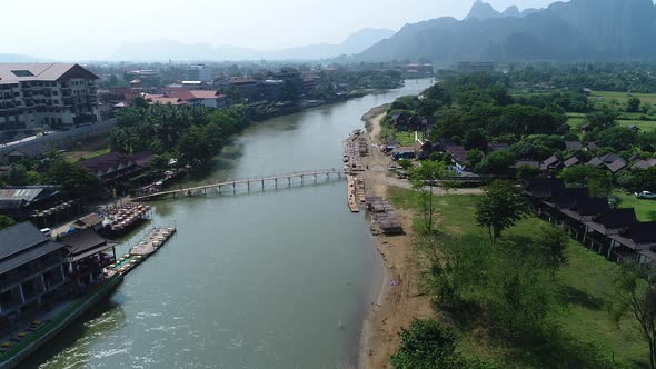 Vang Vieng city in Laos seen from the sky